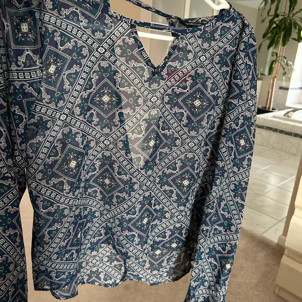Chic Navy Patterned Women's Blouse